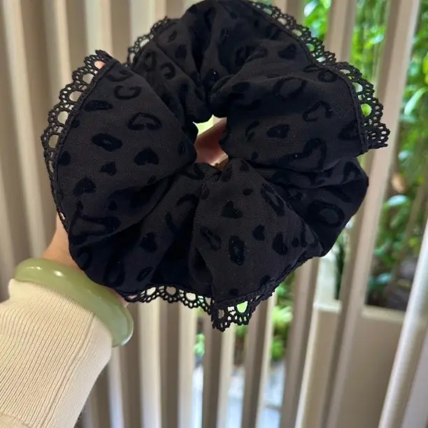 韩版时尚个性豹纹大肠圈甜美花边高弹力超大发圈头饰