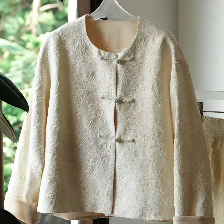 枫叶提花中式女外套提花网红开衫宽松