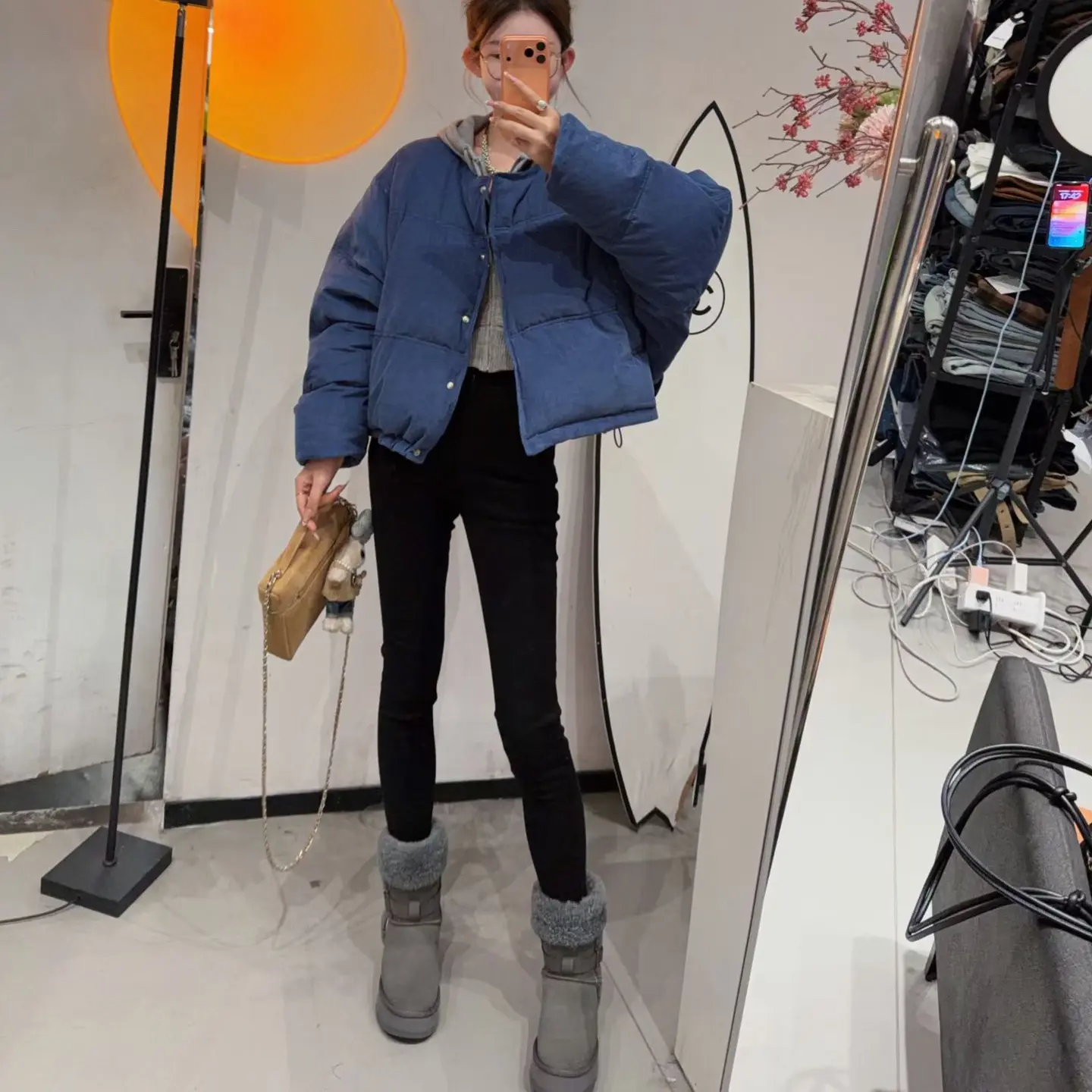 立领克莱因蓝加厚翻领街头风轻职风百搭短款