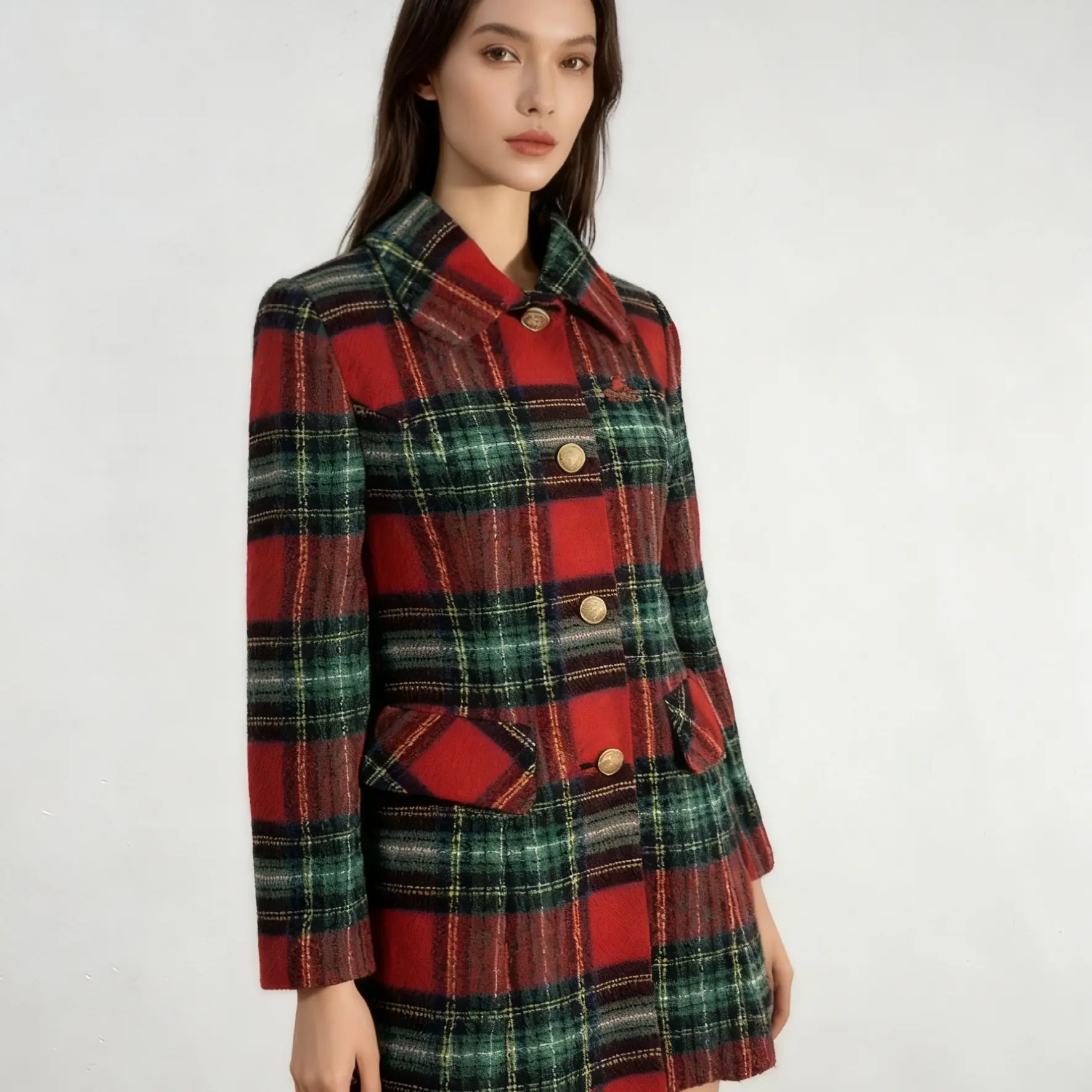 女士中长款格子大衣早春新款大牌气质保暖外套