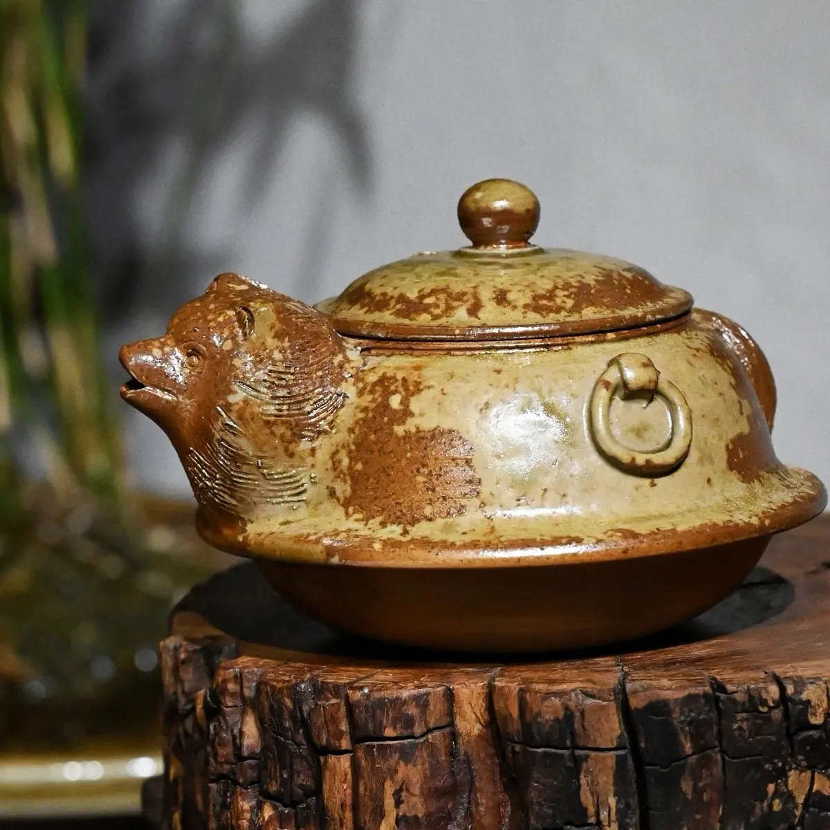 柴烧茶具粗陶备前烧元老作者森竹山少见造型，容量130，全品没盒