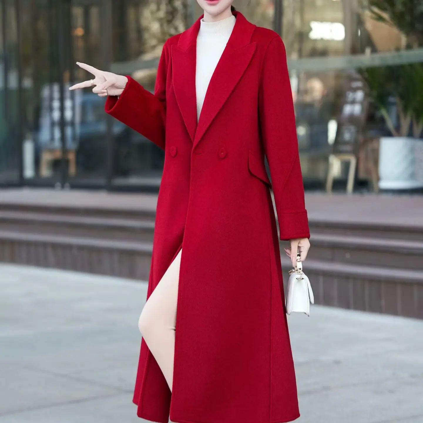 【雅衣阁】秋冬新款修身显瘦双面羊毛长款大衣