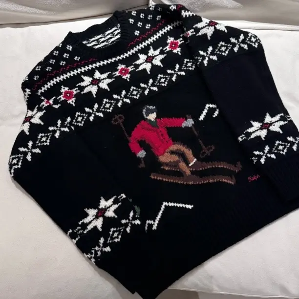 圣诞滑雪 撞色嵌线菱格咩咩毛翻领女式秋冬韩版百搭毛衣