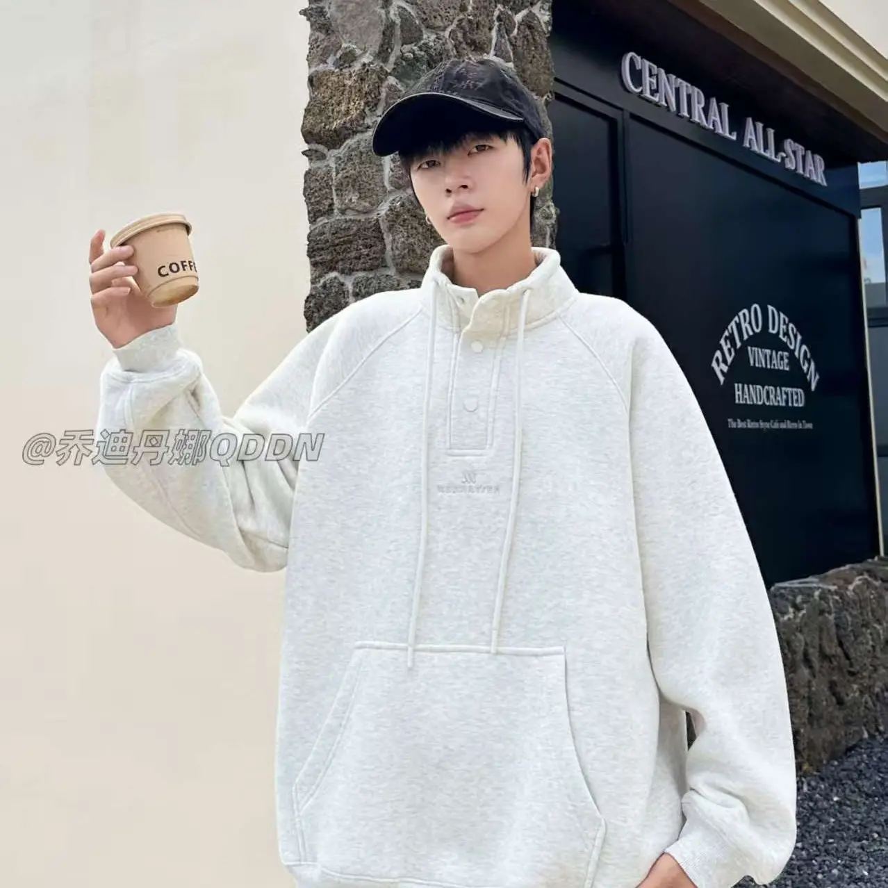 青少年潮牌立领一体绒宽松款卫衣