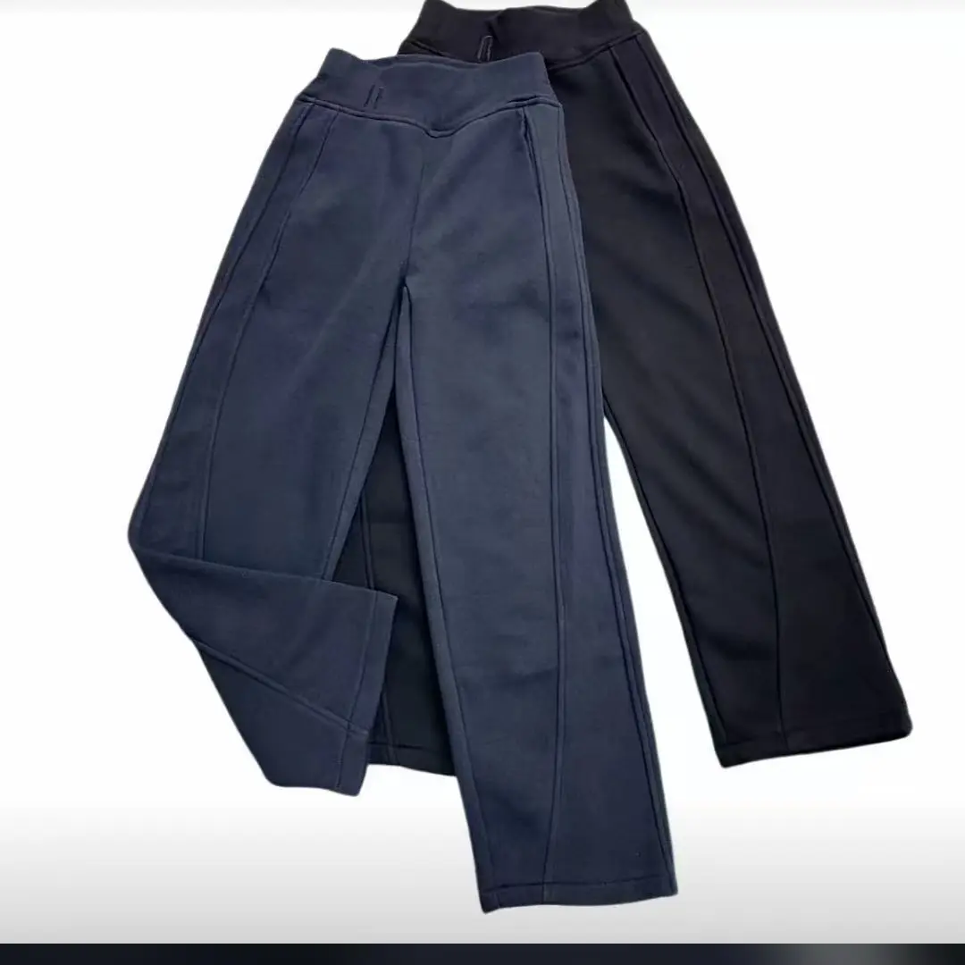 爆款秋冬加绒加厚高腰显瘦绣花弯刀休闲裤