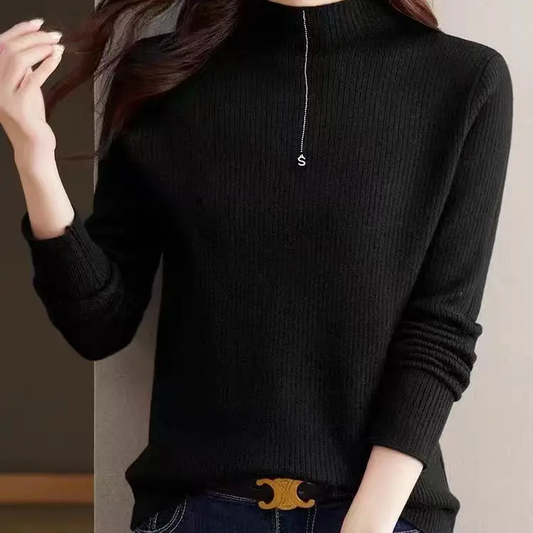 韩系简约减龄坑条纹一体绒百搭针织套头上衣女秋冬新款内搭