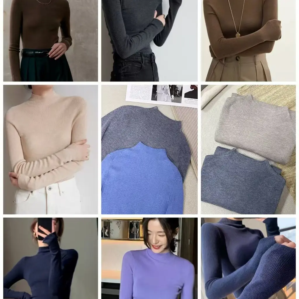 韩系超舒适百搭半高领领打底衫精细全羊毛无缝毛衣