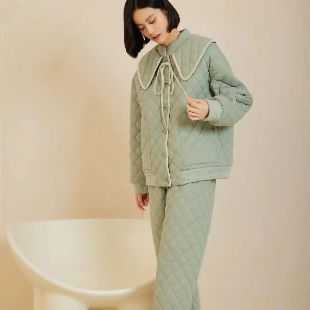 韩绿冬季新款时尚可外穿轻薄保暖女舒适家居服省服套装