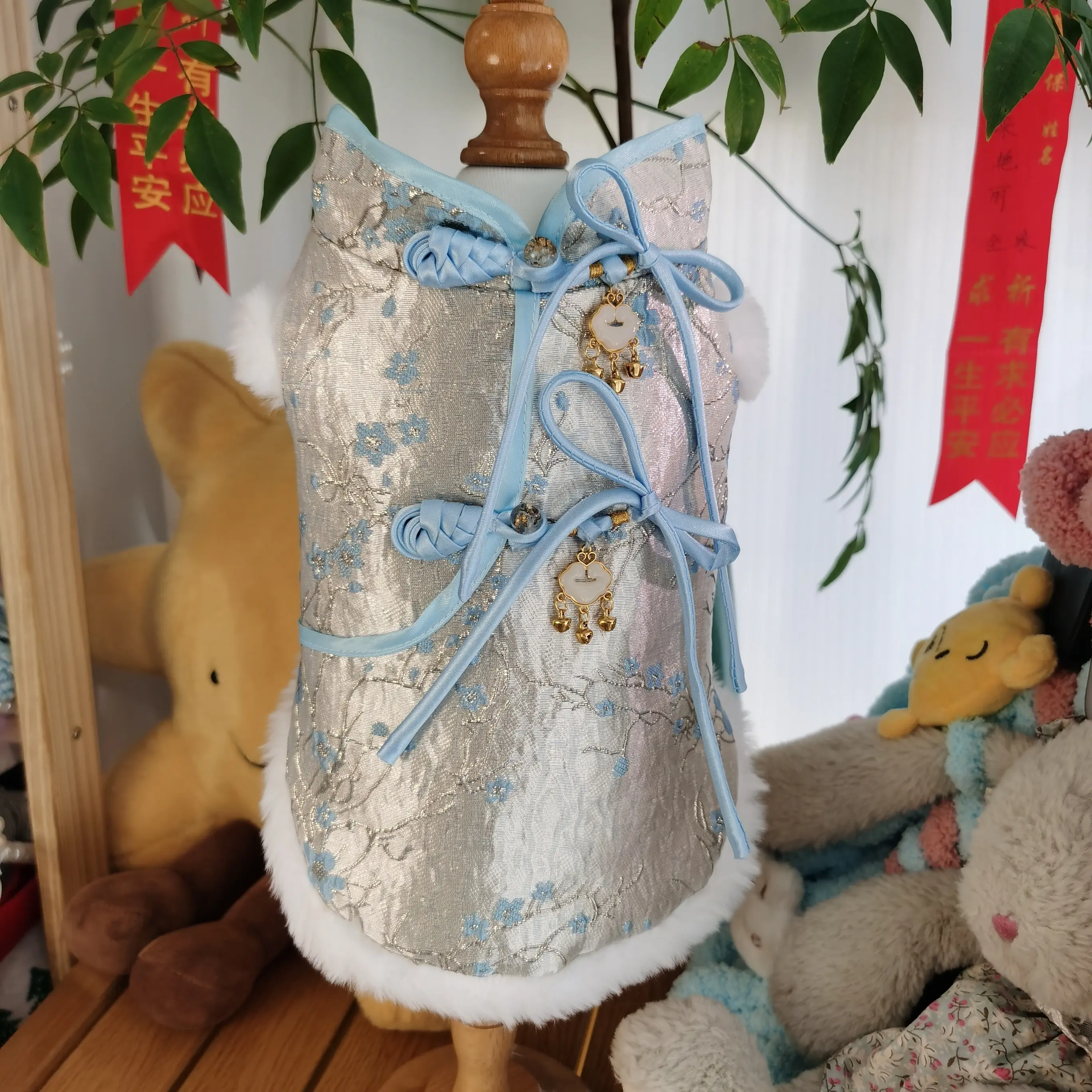 宠物国风唐装新年拜年服加厚保暖棉服泰迪比熊博美猫咪冬季服饰