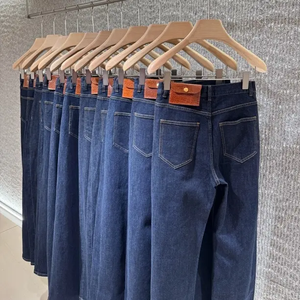 抢现货！爆品后腰皮牌 复古弹力牛仔阔腿裤设计师品牌 