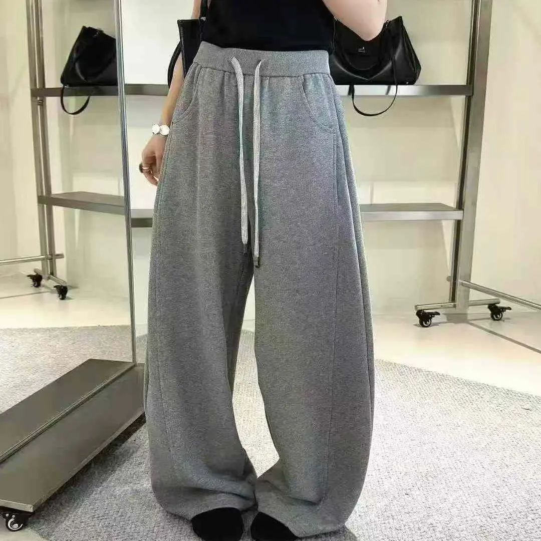 9007高腰显瘦弯刀阔腿卫裤秋冬新款时尚百搭