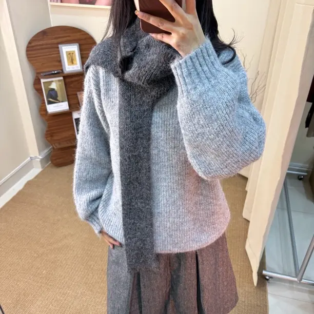 【穆子.Muzzi】秋冬女款韩系慵懒风加厚圆领长袖针织毛衣