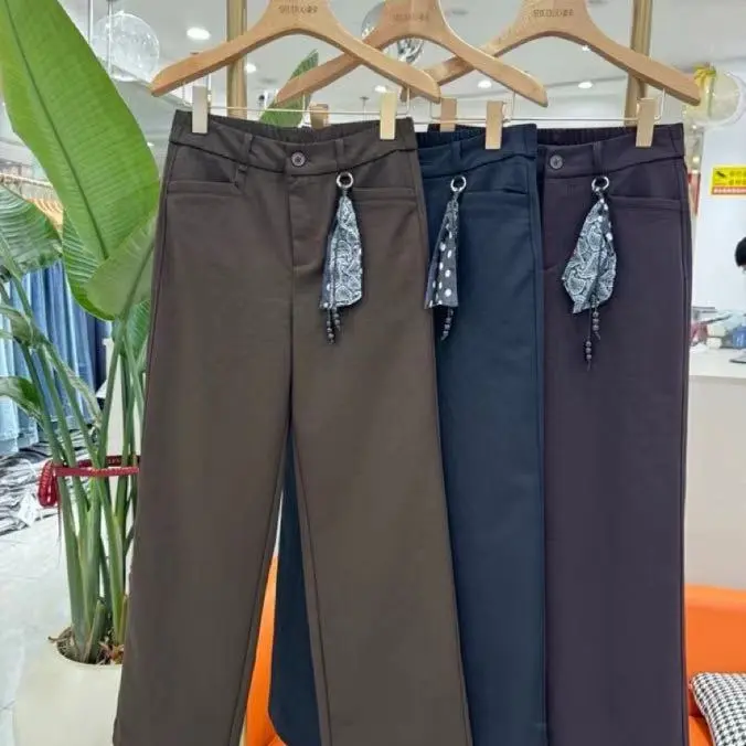 8595春季新款高腰显瘦窄版直筒阔腿休闲百搭女裤