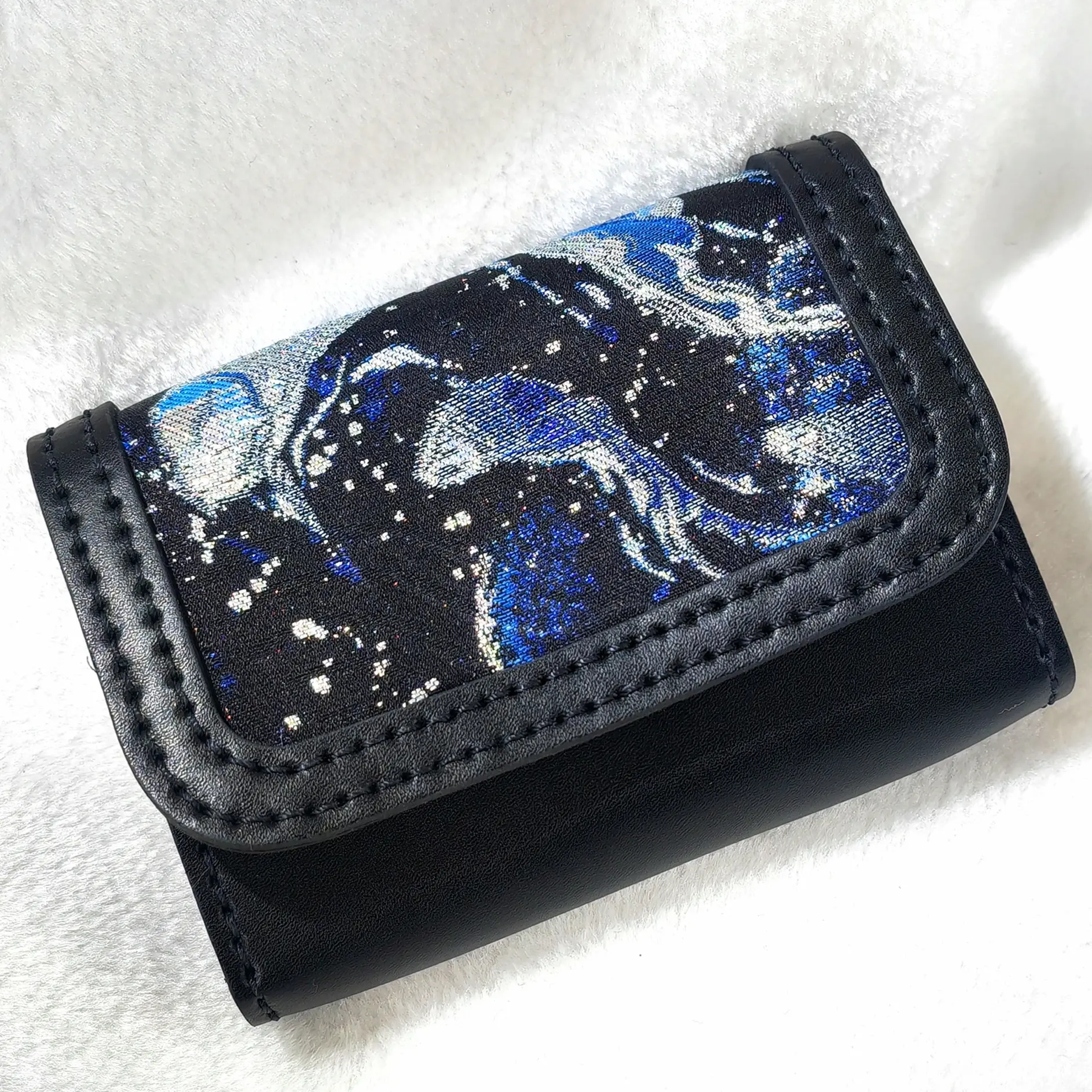 宋锦北冥有鱼蓝色头层牛皮钱包卡包零钱包