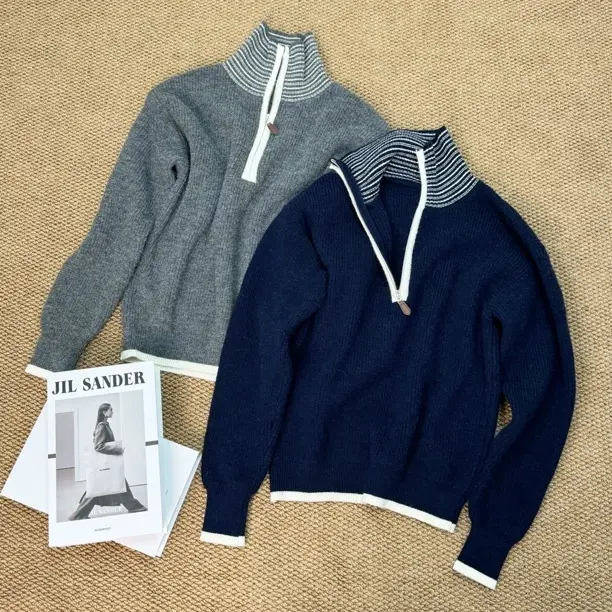 韩系半拉链宽松长袖针织毛衣5322#