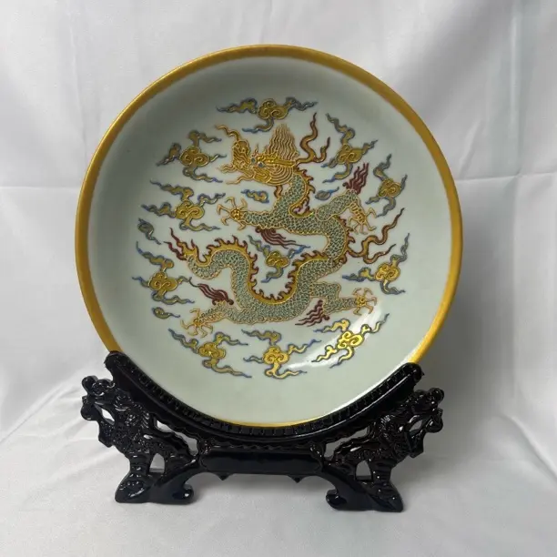 景德镇陶瓷器摆件龙图案赏盘挂盘九龙盘新中式家居玄关现代中式盘