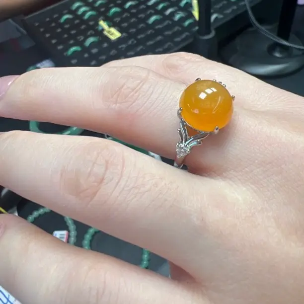 纯天然玉石黄龙玉戒指