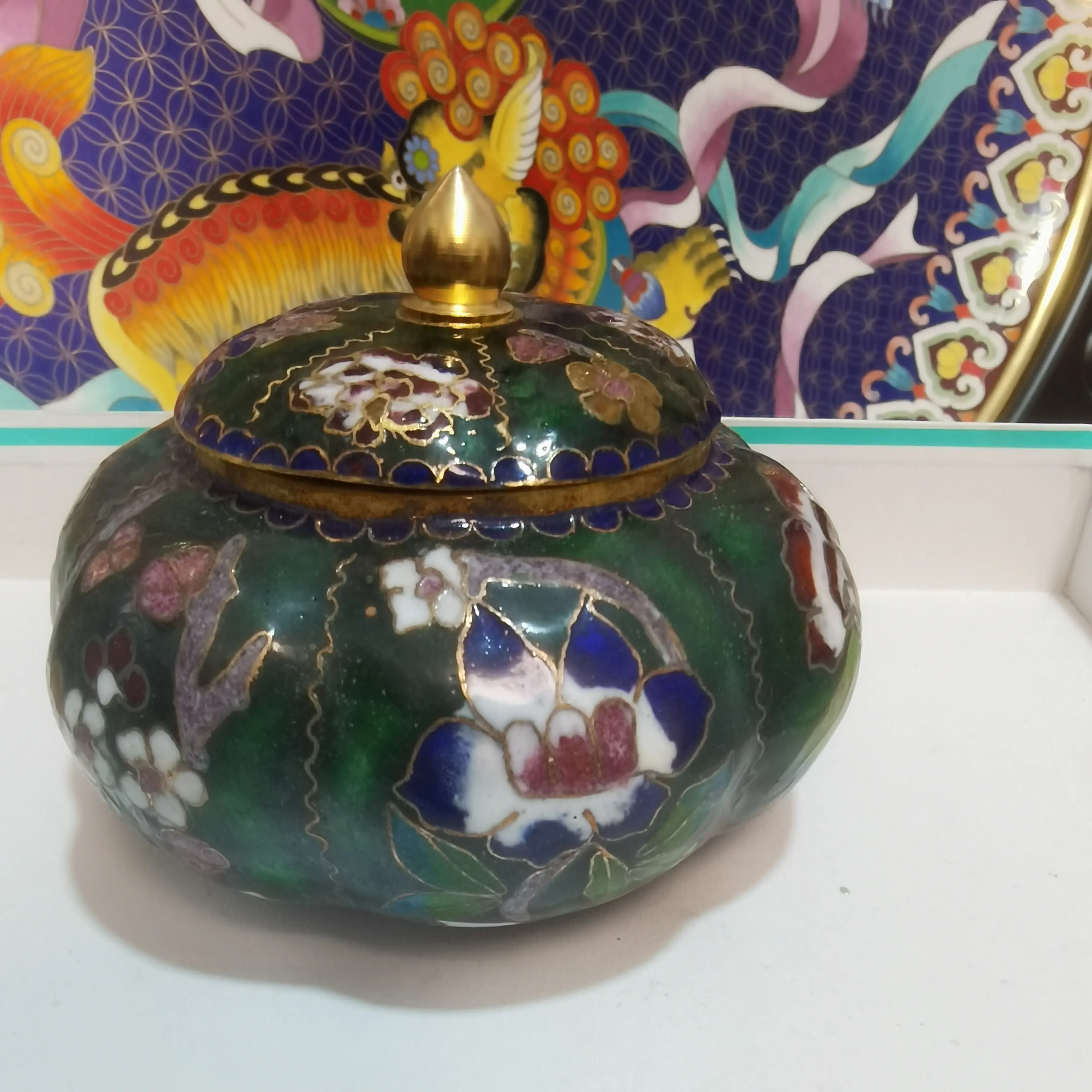 非物质文化遗产景泰蓝茶叶罐，手工掐丝珐琅工艺