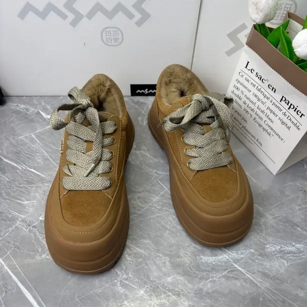 新款气质百搭女士加绒厚底休闲棉鞋