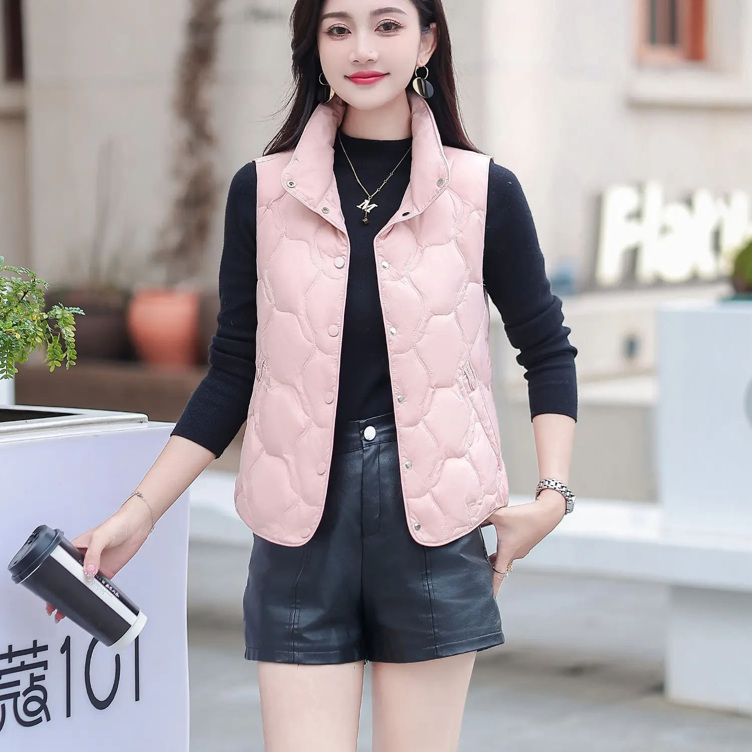 冬季新款时尚女厚款马甲短款羽绒外套简约百搭