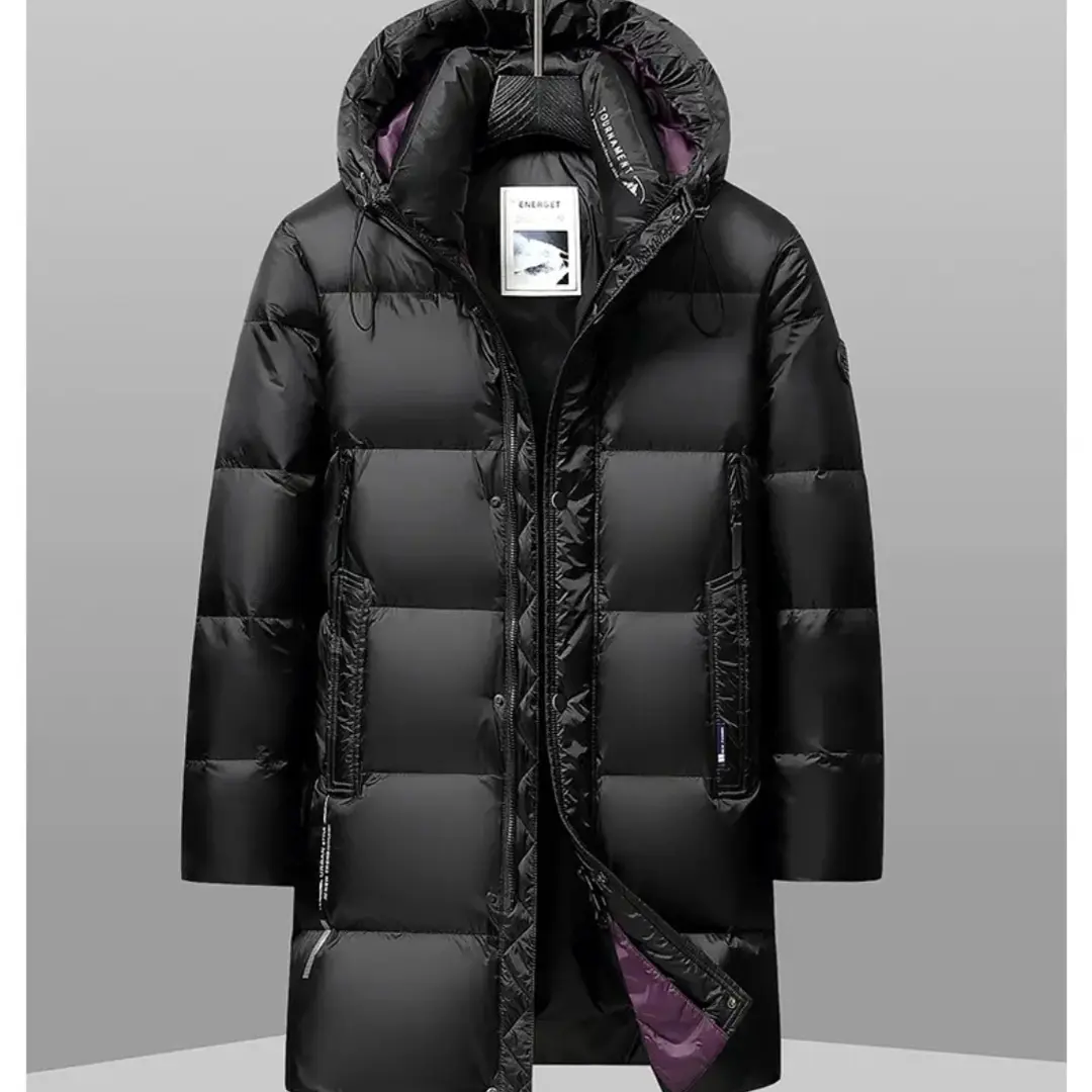 冬季新款男士连帽加厚保暖白鸭绒潮流中长款羽绒休闲外套羽绒服