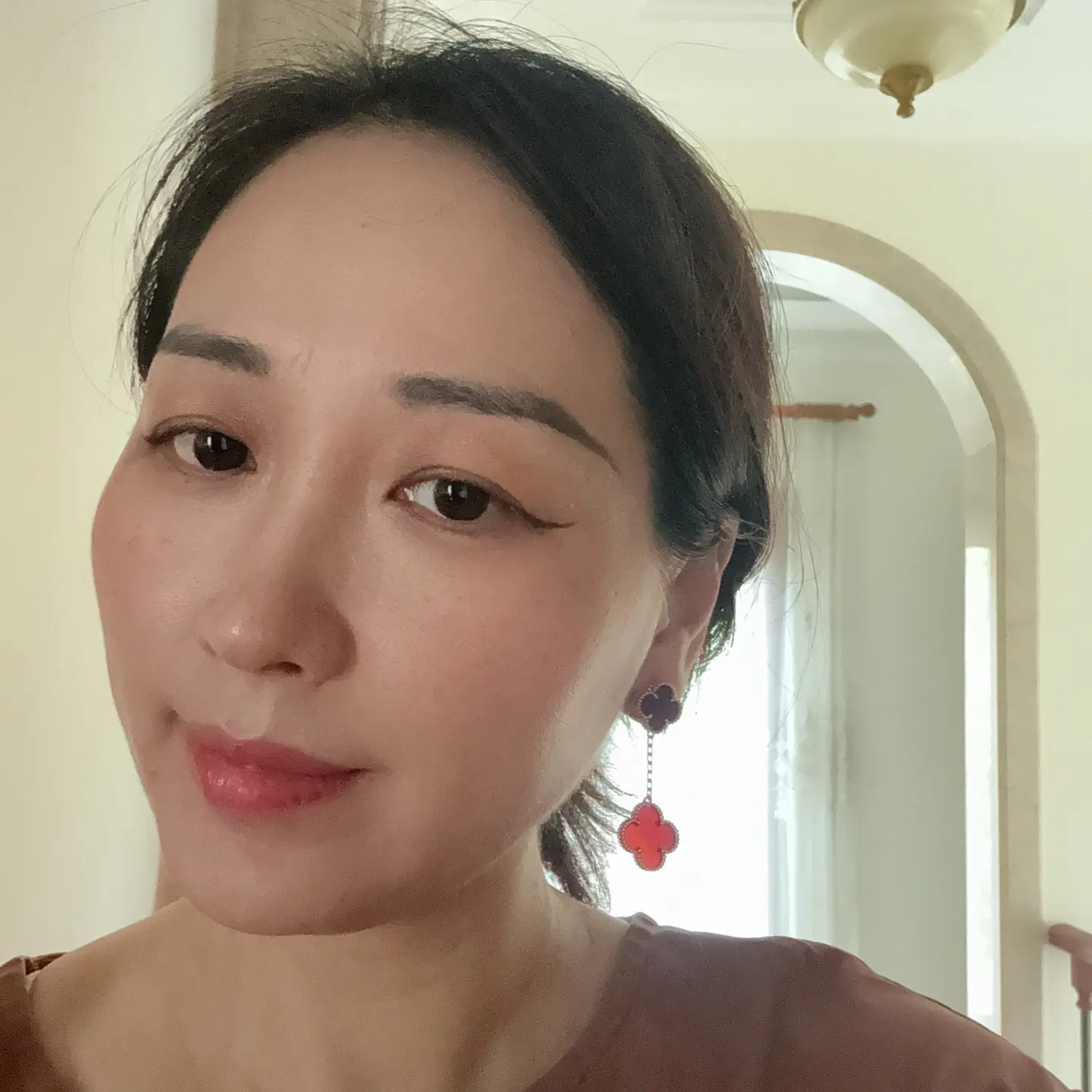 铜合金耳饰 5年不会坏少女气质红色运动风时尚古法女饰品复古耳钉