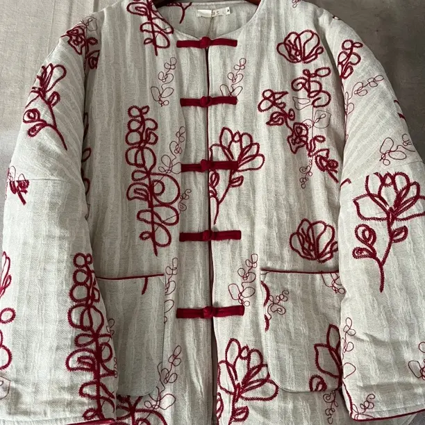 冬季新中式重工刺绣盘扣夹棉加厚中款保暖棉服