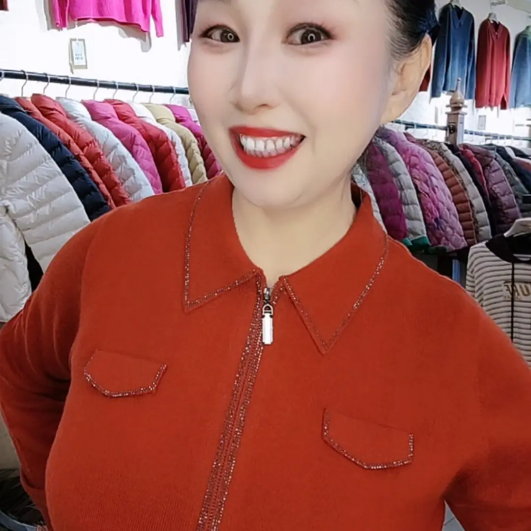 中老年妈妈秋冬翻领羊毛宽松洋气保暖内搭长袖衫