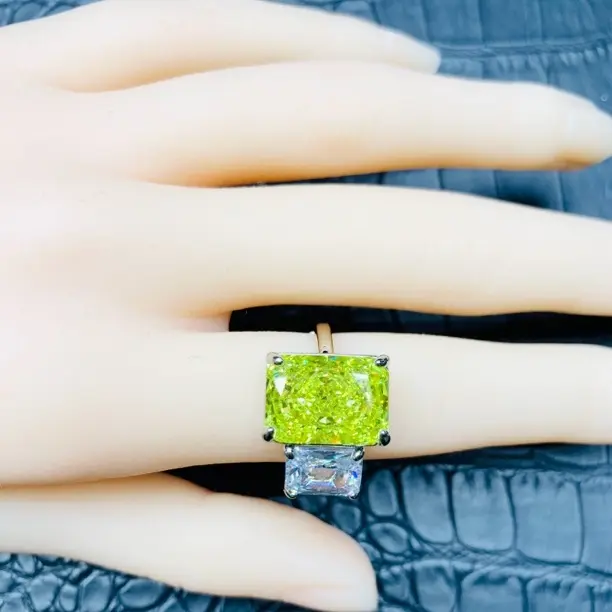 铜合金合成锆石戒指 轻奢冰花切绿色戒指饰品简约时尚活口1243