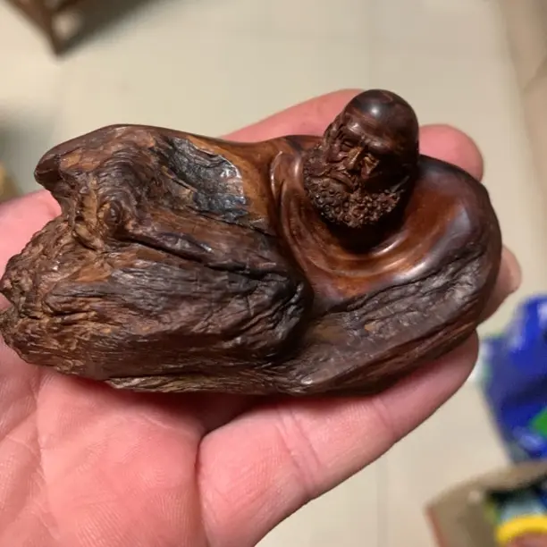 天然氧化料纯手工黄花梨达摩手把件，