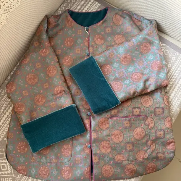 稻喜新中式真丝蜀锦工艺长袖上衣双面穿真丝丝绒中式上衣秋冬