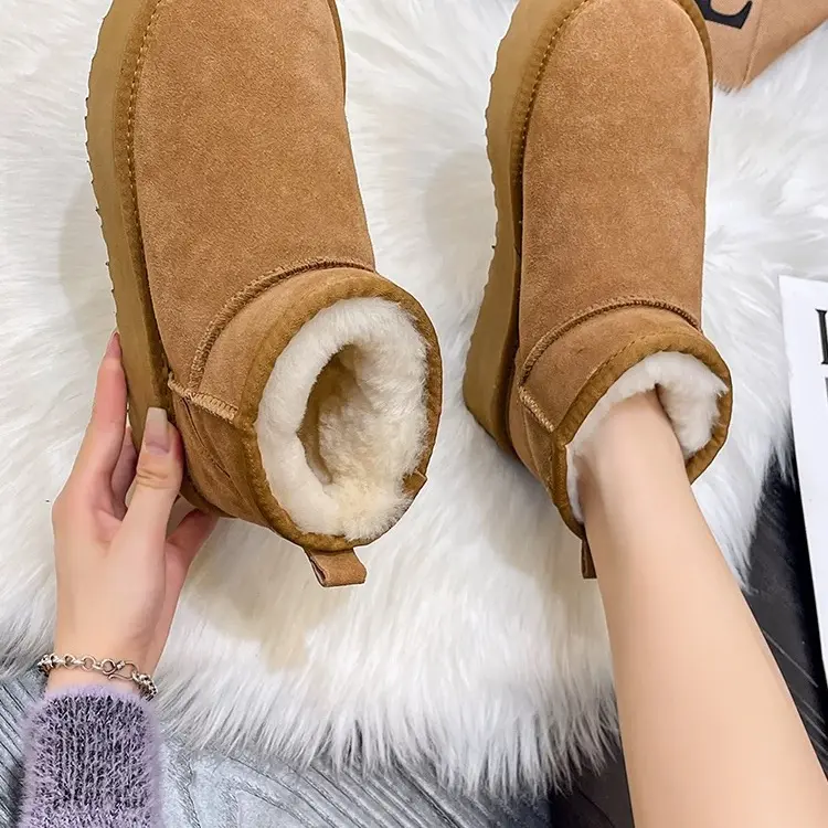 冬季加绒勃肯雪地靴女保暖厚底防滑复古百搭加绒加厚棉鞋短靴