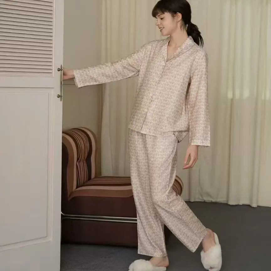 天丝棉加厚保暖睡衣女秋冬季锁温宽松翻领家居服套装可外穿