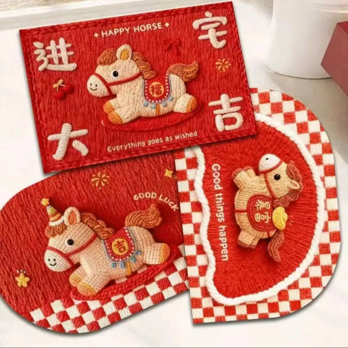 「拍一发三」毛绒感小马三件套硅藻泥新年红毯入户门防滑吸水地垫
