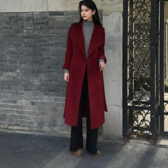 【气场1号】长款秋冬大翻领双面羊绒大衣外套女显瘦时尚高端修身