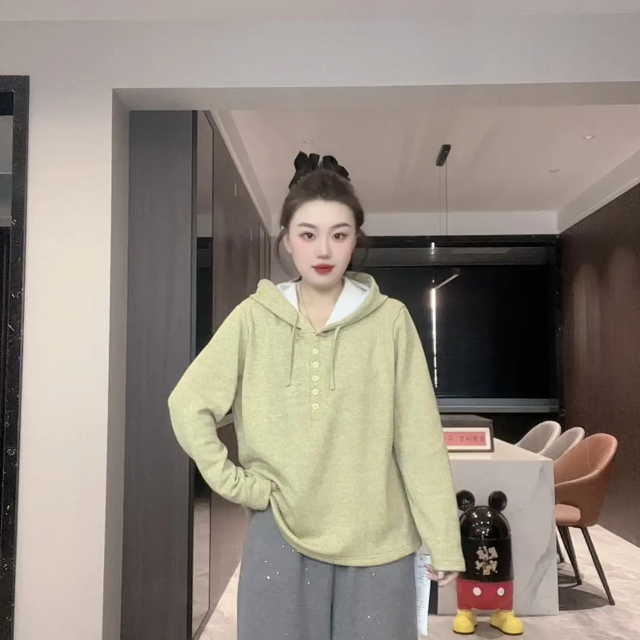 大码女加绒加厚连帽针织冬季纯色韩版长袖毛针织衫休闲