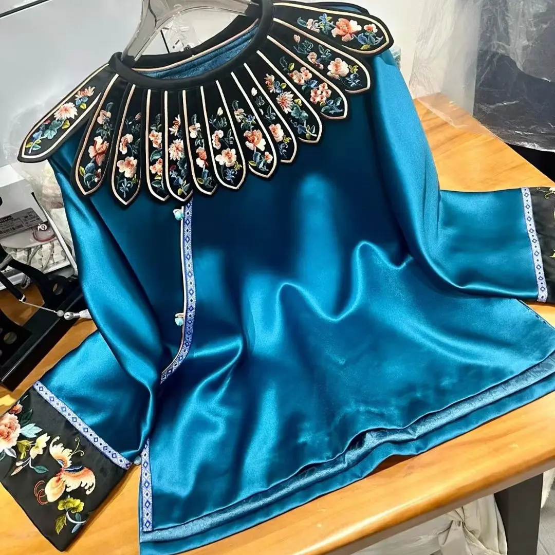 新中式醋酸重工满绣圆领云肩国风外套上衣云肩可拆卸