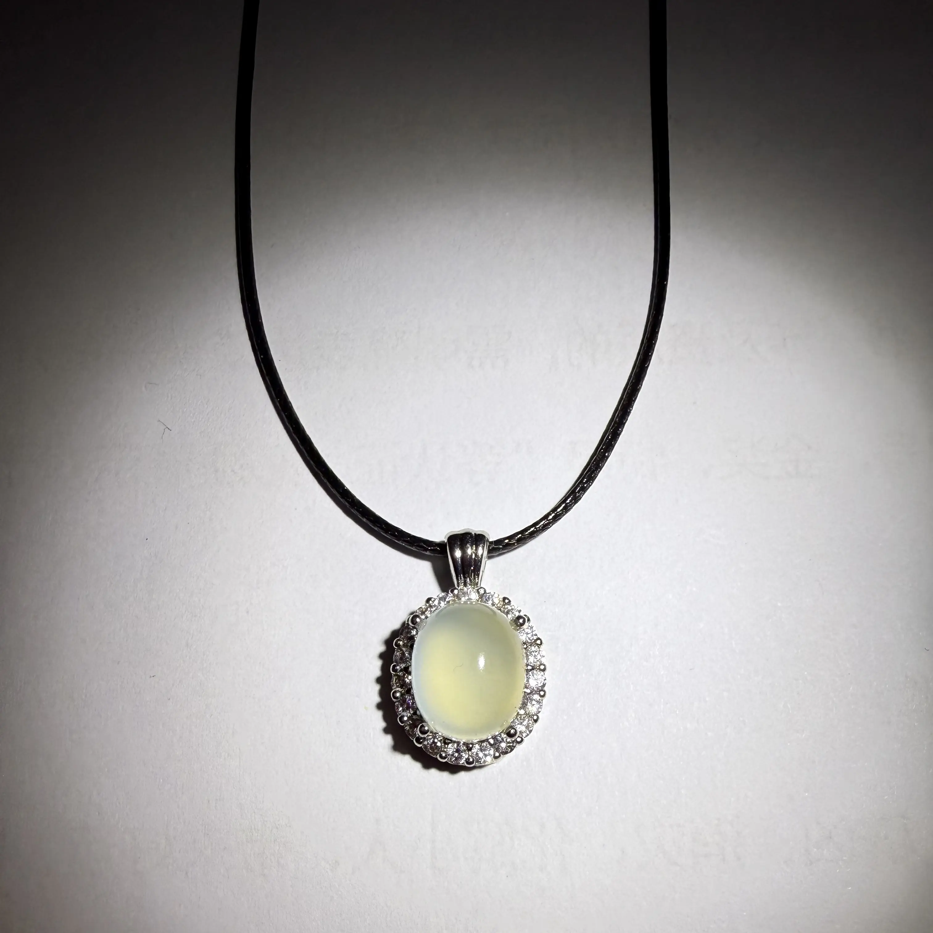 岫玉冰种镶嵌镀银吊坠项链女气质百搭