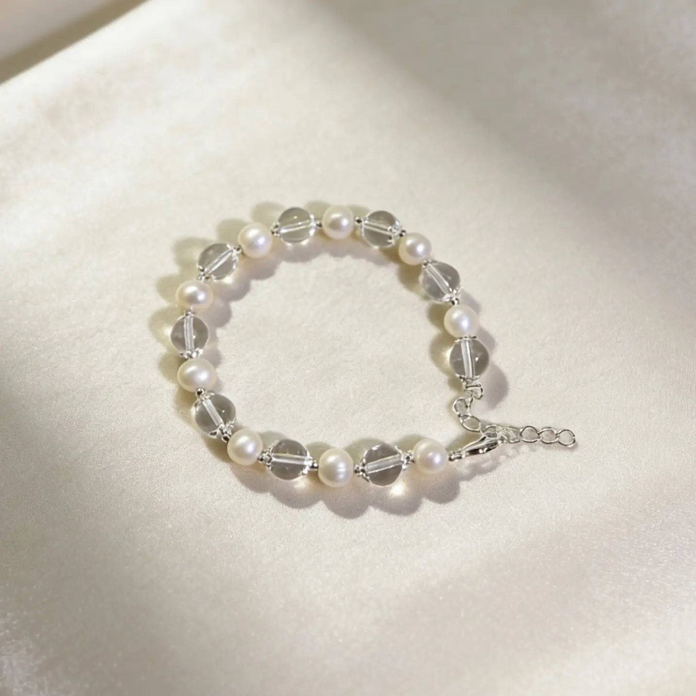 天然白水晶淡水真珍珠轻奢百搭手串气质简约百搭手链