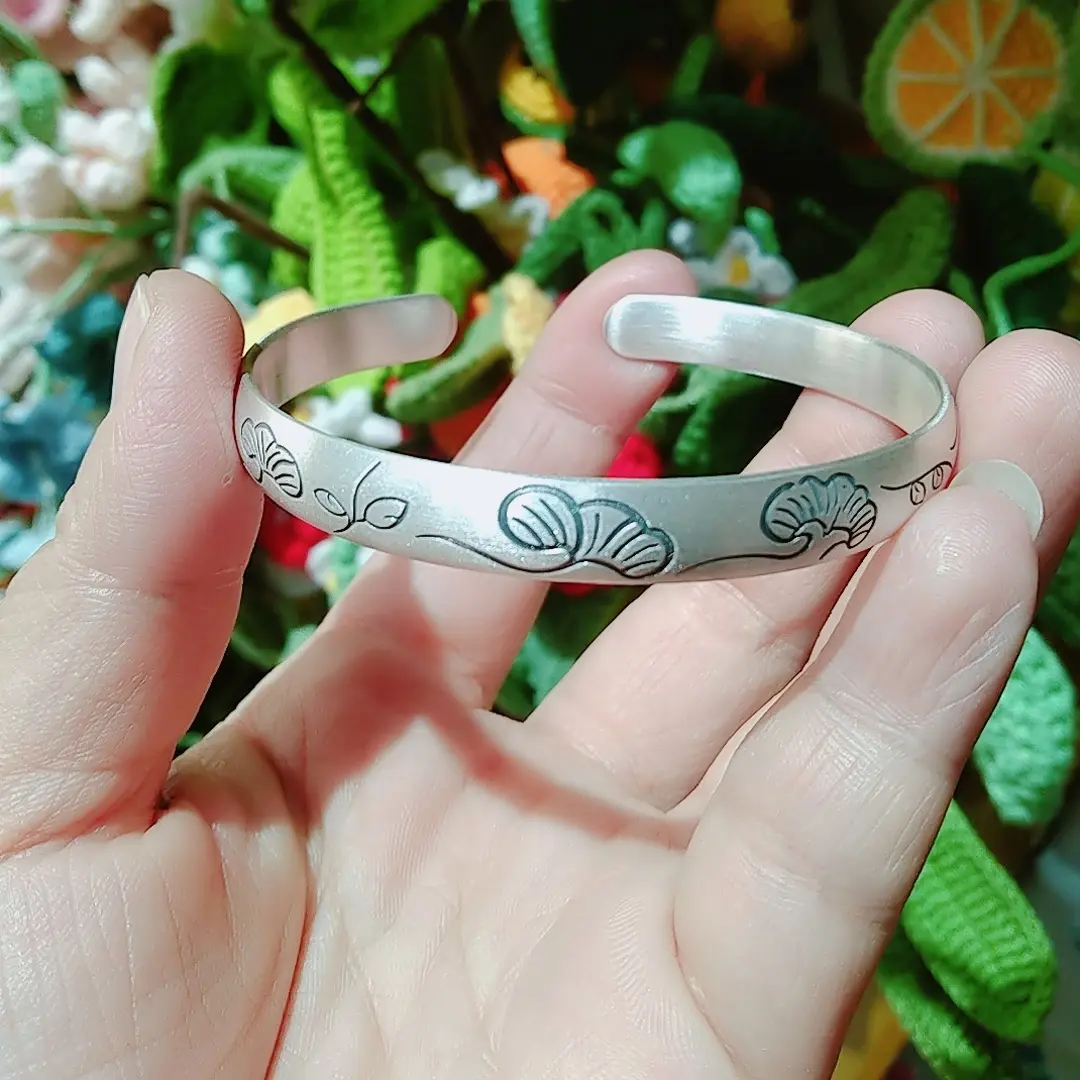 足银手镯  复古民族风实心手镯