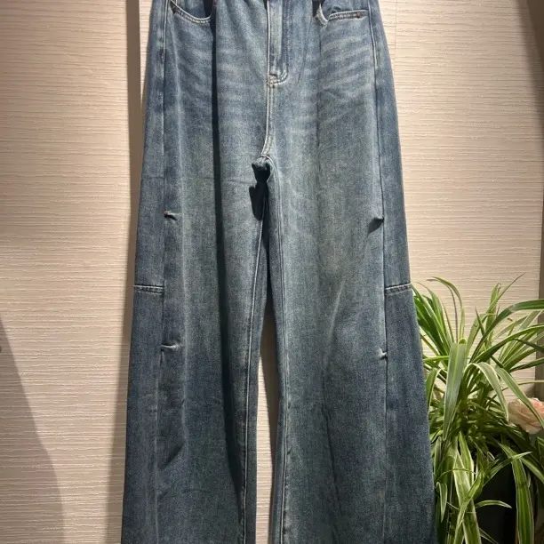 芭家复古蓝牛仔黑加绒阔腿牛仔裤女冬新款显瘦垂感拖地裤