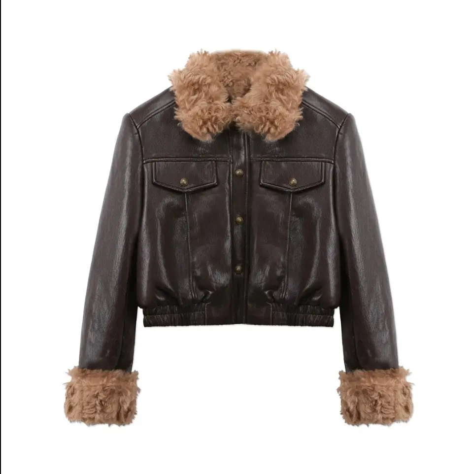 潮流流光毛翻领加绒PU皮衣夹克外套秋冬