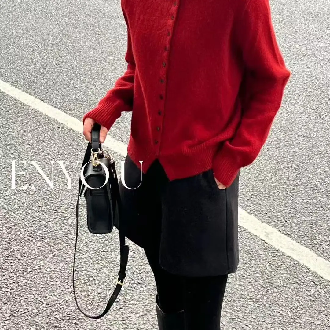 立领长袖简约单排扣毛衣外套韩系显瘦减龄打底