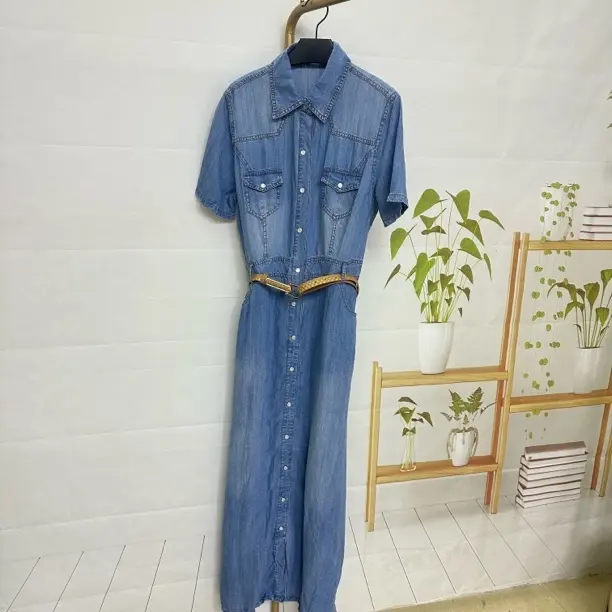 收腰显瘦中长款牛仔连衣裙小众设计新款女装