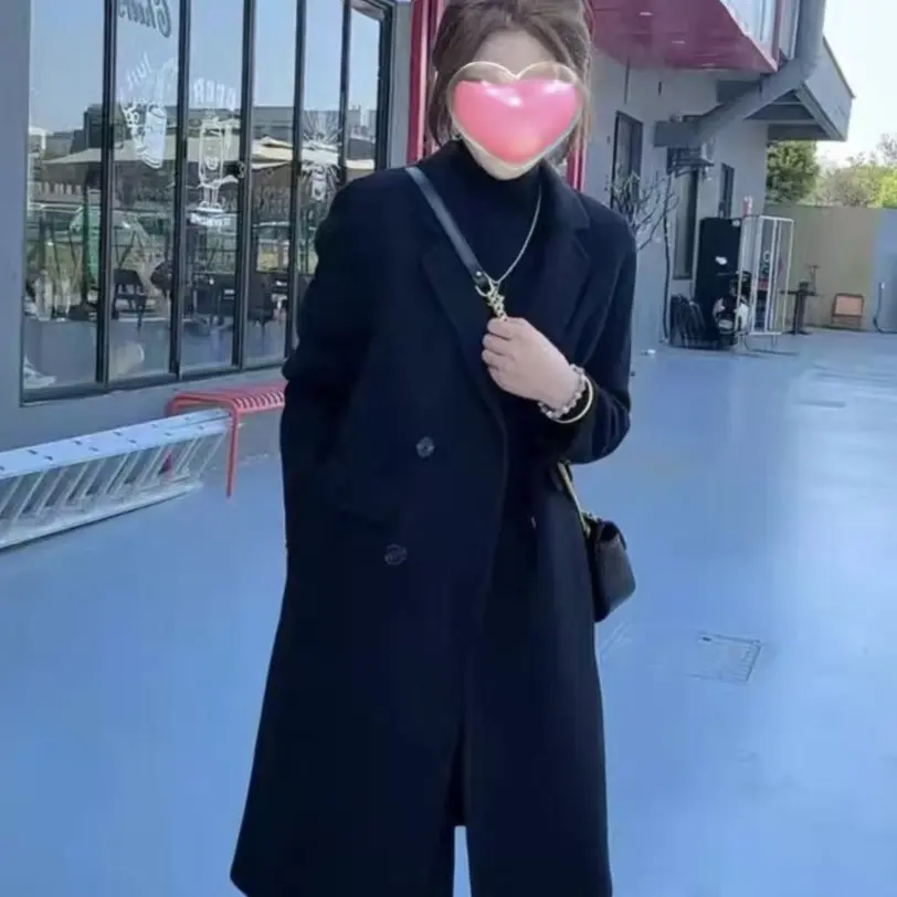 秋冬小个子韩版西装领山羊绒天丝双面羊绒大衣显瘦气质保暖外套