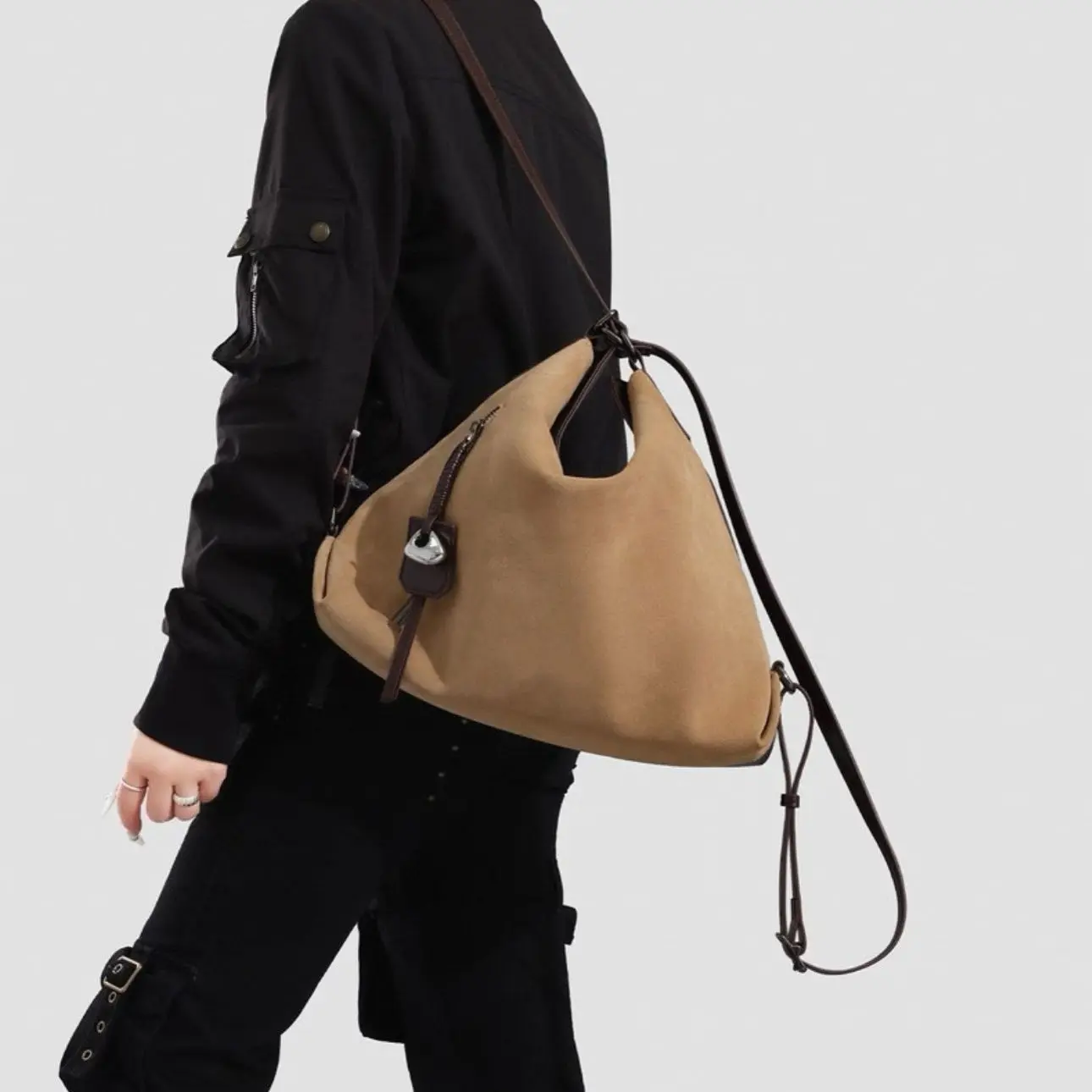 美拉德麂皮小众拼接托特包女大容量通勤旅游轻便双肩包