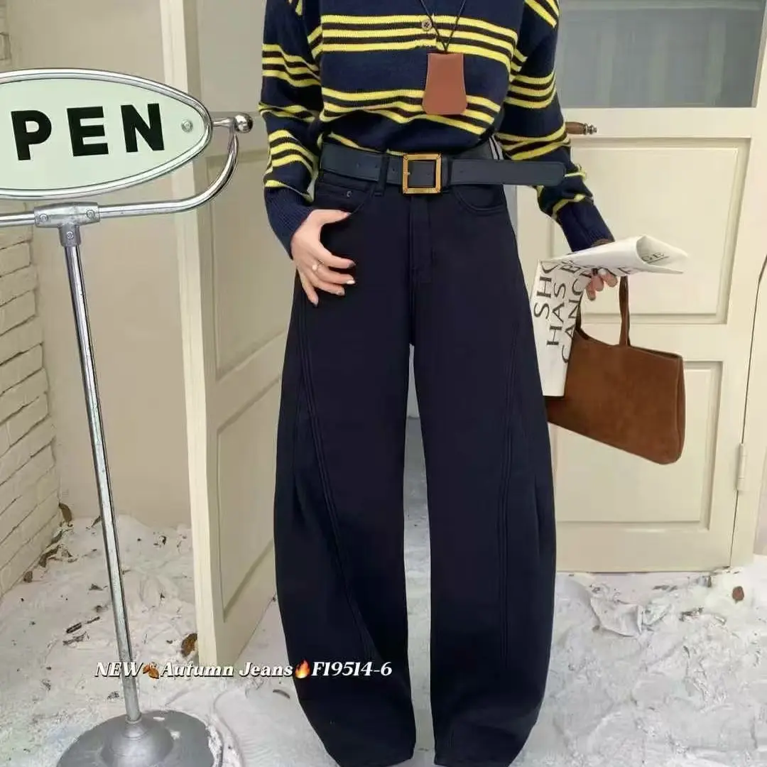 81514冬季加绒高腰弯刀女士牛仔裤显瘦百搭