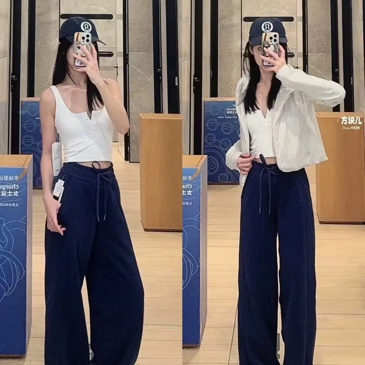 dddd【加绒】宽松纯色绑带显瘦直筒卫裤女
