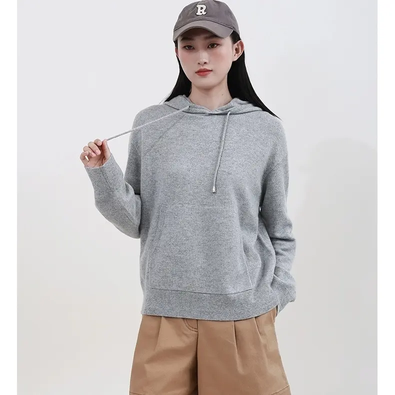 哥弟/GIRDEAR 新款秋季休闲百搭山羊绒针织连帽长袖卫衣女138085