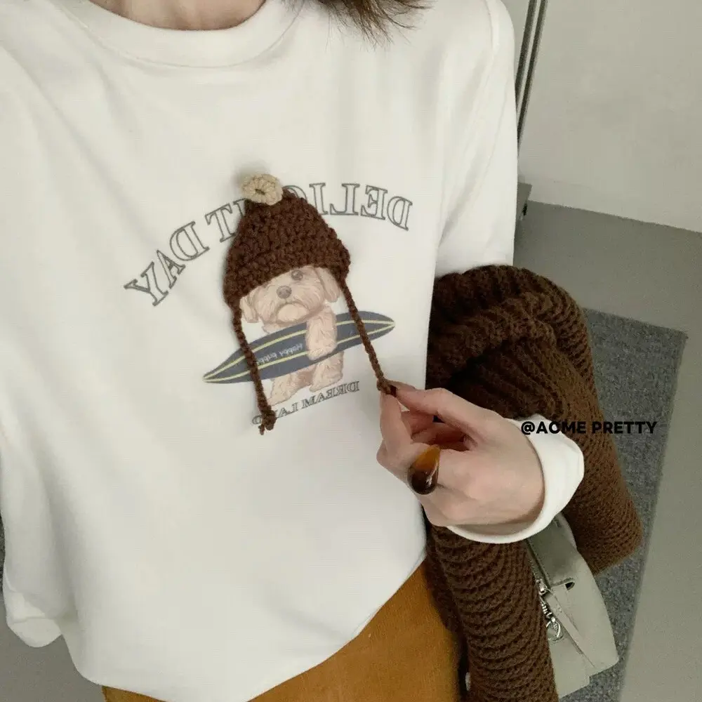 28427韩货磨毛圆领长袖印花T恤女宽松休闲百搭打底衫86158衣长56